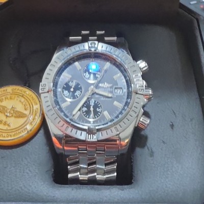 #31 Breitling 44mm Chronomat Evolution SS Gray Dial Mens Watch A13356 $1 START