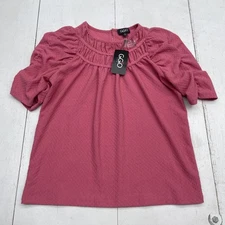 GiGIO Shirt Womens Small Pink Textured Puff Sleeve Ruched Yoke Blouse TE1037