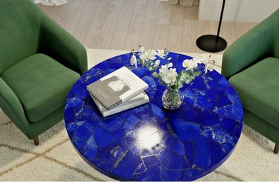 Luxury lapis inlay for Living Round Stone Accent marble coffee Table Home decor