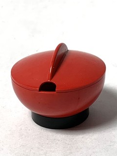 Vintage 1960s Melmex Melamine Melaware RED mustard pot & lid CAMPING VW camper