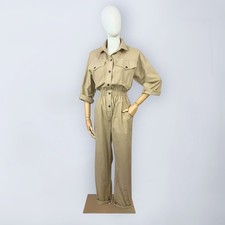 VINTAGE 80s Khaki Cotton Utility Jumpsuit by IDEAS Tan Boiler Suit Coveralls S