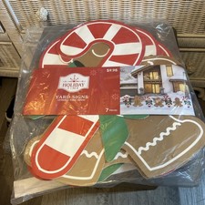 7 Pc Holiday Time Outdoor Christmas Gingerbread Man Yard Sign Set