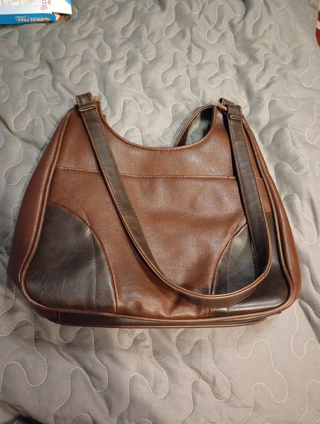 VTG Y2K Brown Faux Leather Patchwork Retro Shoulder Bag Hippie