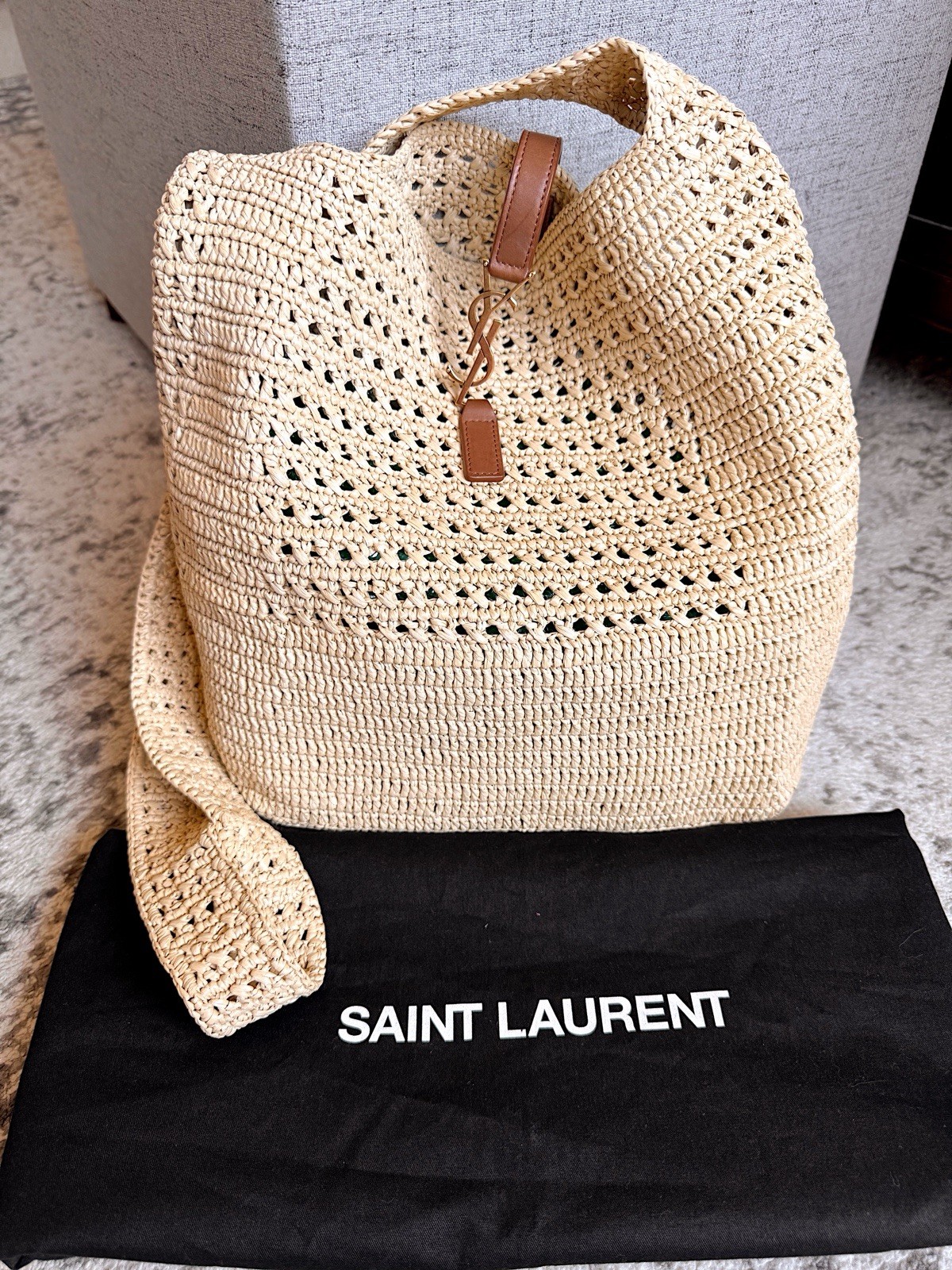 Borsa a tracolla Saint Laurent YSL Rafia all'uncinetto hobo