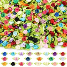 500 Pcs Multicolor 15mm Mini Satin Ribbon Rose Flowers for Crafts Sewing