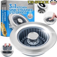 3 in 1 Kitchen Sink Drain Strainer Stopper Anti Clog System Easy Clean New