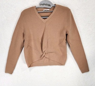 Vila Milano Women s Pullover Crop Front Knot Sweater Long Sleeve  Soft Tan S