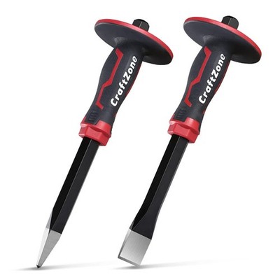 Masonry Chisel Set - 2-Piece Heavy Duty Pointed & Flat Rock Chisels, Concrete...