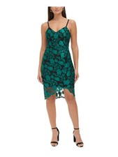 GUESS Womens Black Lined Asymmetric Hem Spaghetti Strap Body Con Dress 4