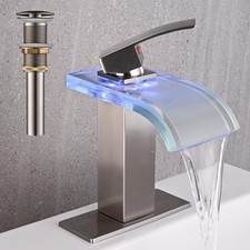 LED Bathroom Sink Faucet, Brushed Nickel Waterfall Large,