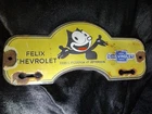 VINTAGE CHEVROLET PORCELAIN METAL OLD FELIX THE CAT- CHEVY TAG TOPPER SIGN