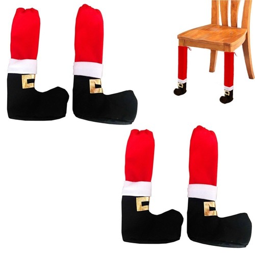 Ofanyia - Set di 4 coprigambe per sedie e gambe da tavolo, motivo a righe, con piedini da elfo, gambe per sedie, tavoli, per decorazioni natalizie