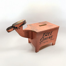 Folk Art Pink Shoe Shine Box w/ Foot Rest, Tip Slot  Drawer   1930s-1950's