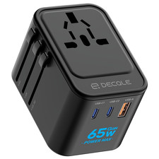 decqle Universal Travel Adapter Worldwide EU UK US AUS International Plugs 65W