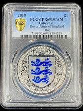 2018 Tree Lions Royal Arms Of England Gibraltar PCGS PR69 1oz .999 Find Silver