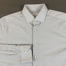 Emanuel Berg Shirt Mens Large White Blue Geometric Modern Fit Preppy Button Up