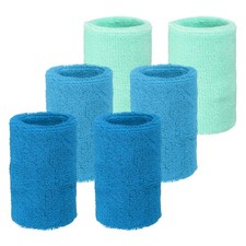 Wrist Sweatbands Sports Wristbands, 6 Pack  4"  Blue/Light Blue/Deep Blue