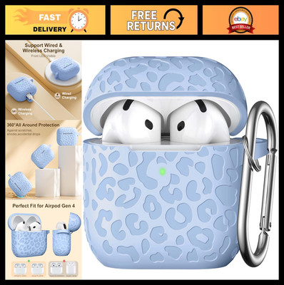 Leopard Engraved Soft Silicone Case for AirPods 4th Gen - Cute Keychain Accessor