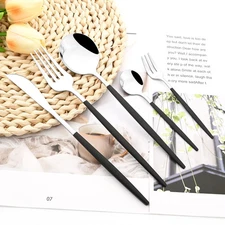 Mirror 5/6/30Pcs Black Silver Tableware Set Stainless Steel Cutlery Kitchen Dinn