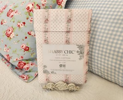 NEW SHABBY CHIC RACHEL ASHWELL PINK FLORAL 100% COTTON PILLOWCASE SET