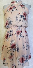 Vtg 80s Floral Blouson Dress Juniors Sz 16 Pink Rex Halter Neck USA Made Boho