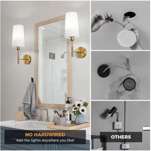 Apliques de pared a batería con control remoto juego de 2 luces de pared recargables doradas Foto 2 de 4