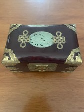 Vintage Chinese Rosewood Jewelry Box Jade Inlay Brass Accents 6.5 inch Length