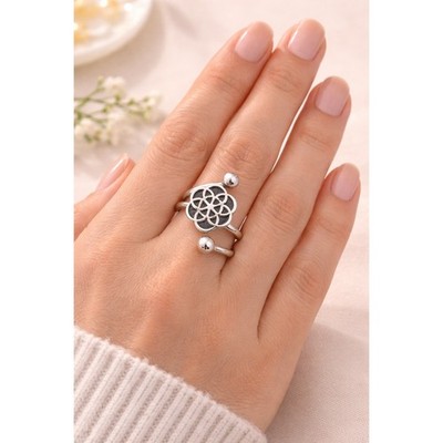Peruvian Spiral Ring Made of 950 Silver black Seed of Life Universal Blossom s 7