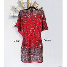 Angie Boho Red  Gray Pailey Dolman Sleeve Mini Dress Size Small Made in India