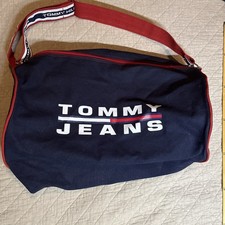 Tommy Hilfiger Duffel Bag Blue Large 11 Flag Logo Travel Weekender Gym Vtg 90s