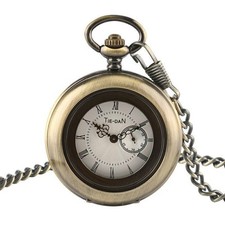 Retro Pocket Watch Half Hunter Quartz Roman Number Display Pendant Chain Gift