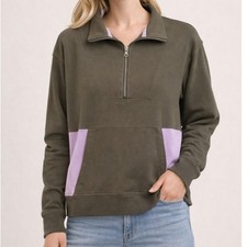 Pact Organic Cotton Quarter Zip Pullover Sweater Green Purple Size Medium