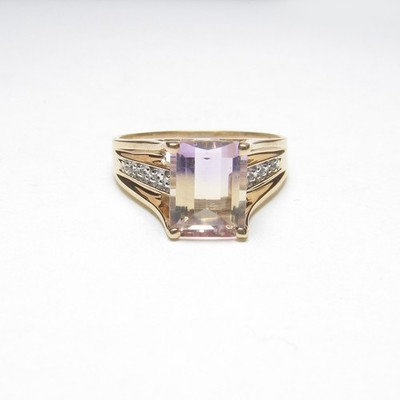 CASPIAN 10K Yellow Gold 2 Ct Natural Purple, Orange Ametrine And Diamond Ring