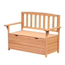 Image of Outdoor Garden Storage Bench Patio Box All Weather Deck Fir Wood Solid Seating