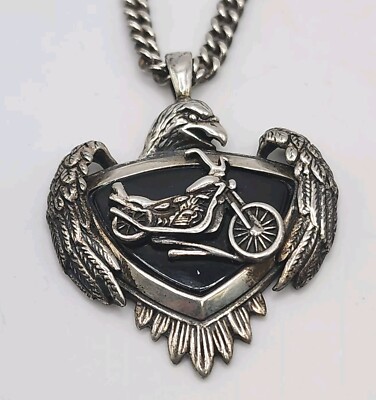 Sterlingsilber Biker Adler Live to Ride Onyx Anhänger 20'' Kette Bradford Exchange