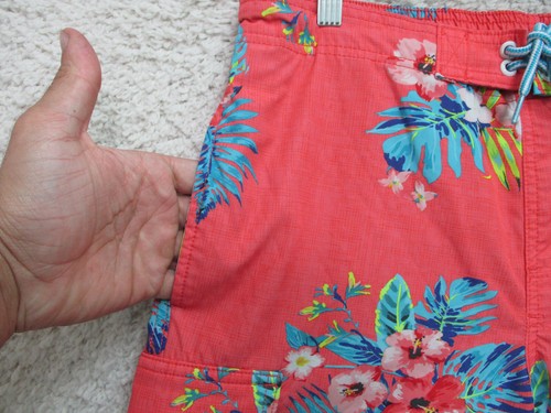 George Board Shorts Medium Adult Red Coral Floral Swim Trunks Bathing Suit Mens - Picture 3 of 8