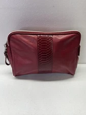 Vintage Brick Red Vegan Leather Bag - Multipurpose Clutch - Handbag - Makeup Bag