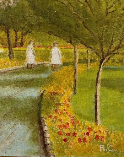 VINTAGE LANDSCAPE OIL PAINTING TRENNANCE GARDENS NEWQUAY CORNWALL R CHARLES - Picture 13 of 24