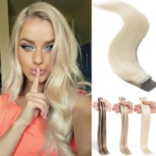 Seamless Tape In THICK Remy Human Hair Extensions Full Head Highlight Blonde 50g