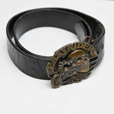 Vintage "Easy Rider Motorcycle Skull Belt Buckle and Harley Belt USA 32 33 34