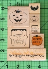 Lot of 7 New and Used Halloween Wood Mounted Rubber Stamps Crafting Scrapbooking