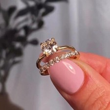 Round Cut Simulated Diamond Bridal Wedding Band Ring Set 14k Yellow Gold Plated