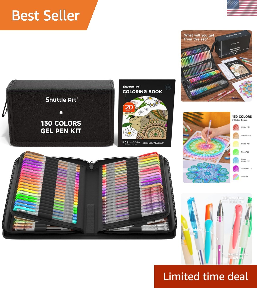 Vibrant 130-Color Gel Pen Set with Ergonomic Grip for Adult Artists-image
