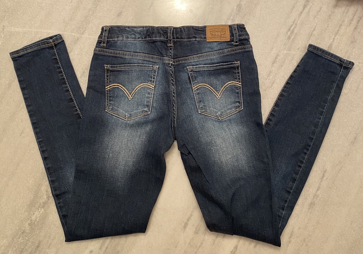Levis 710 Girls Jeans Size 14 Reg Super Skinny Dark Blue Denim
