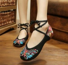 Chinese Old Beijing Flats Women Casual Shoes Butterfly Embroidered Cloth shoes