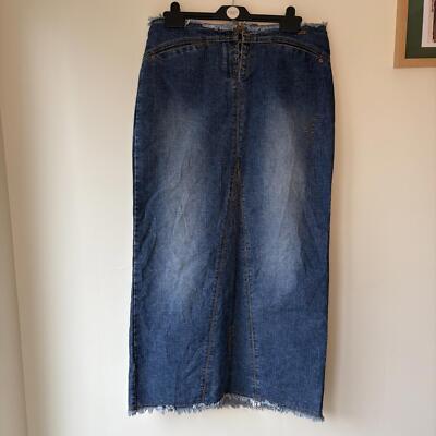 Vintage Y2K Denim Distressed Lace Up Maxi Skirt UK