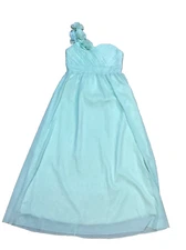 Iefiel Dress Teen Size 10 Off Shoulder Flower Ruffled Bodice Sea Green Satin