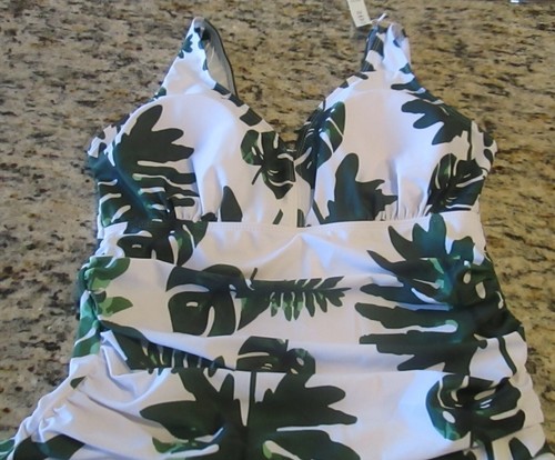 NUOVO COSTUME DA BAGNO DONNA AONTUS 1 PZ CONTROLLO PANCIA FANTASIA FOGLIE TAGLIA LARGE - Foto 2 di 3