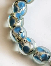 4 Lampwork Glass Round Beads Sparkling Silver Blue 12mm 4 beads (#a70)