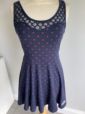 Superdry Ladies Navy Pink Heart Sleeveless Dress Size Great  UK